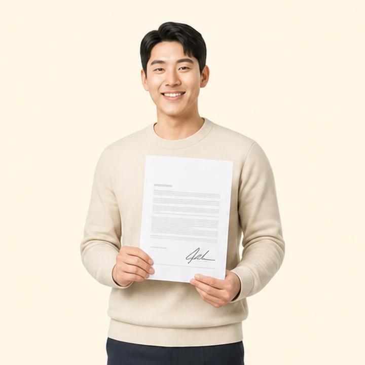 펠리세이드 중고차 장기렌트카 서면 견적서를 들고 있는 고객